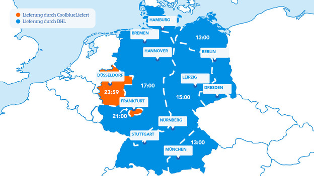 Germany map with cut-off times for medium-sized packages
