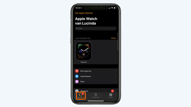 Gehe in der Apple Watch-App zu „Meine Uhr“