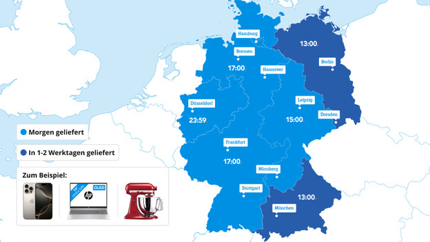 Germany map with cut off times for small packages