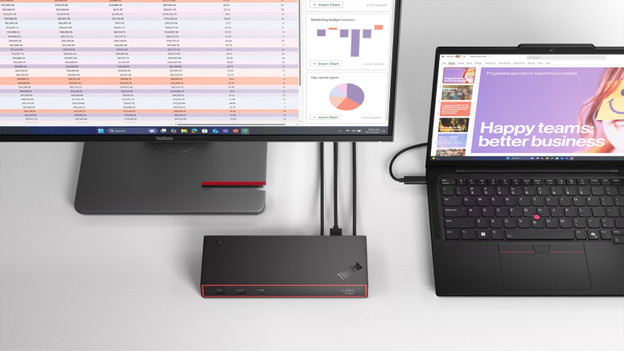 Lenovo USB4 Dockingstation mit Monitor und Laptop