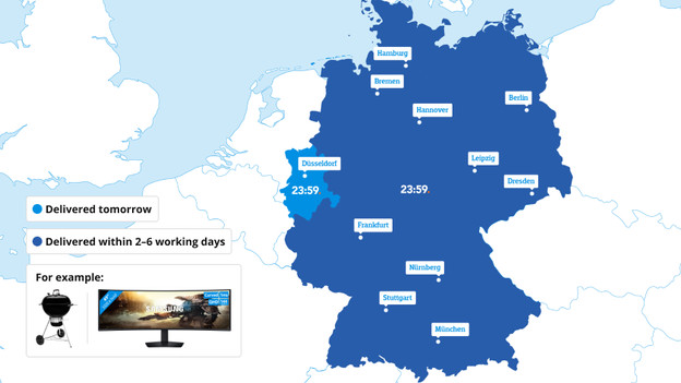 Germany map with cut-off times for medium-sized packages