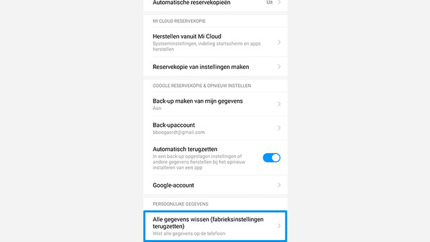 Xiaomi reset erase all data