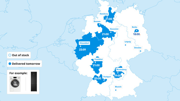 Germany map with delivery areas for white goods and TVs