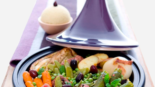 Tajine with potatoes, meat, and vegetables