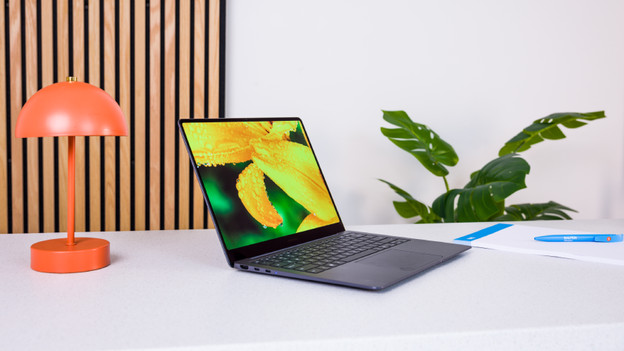 Laptop on table.