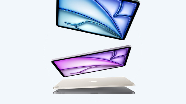 Verschiedene iPad Air in mehreren Farben, übereinander schwebend.