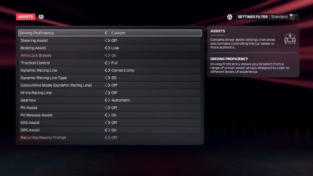 F1 25 Fahrhilfe-Einstellungen