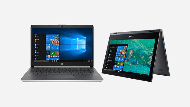 A normal HP laptop and an Acer 2-in-1 laptop.