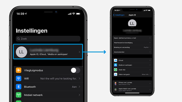 Öffne "Einstellungen" und tippe auf den Namen deiner Apple-ID.