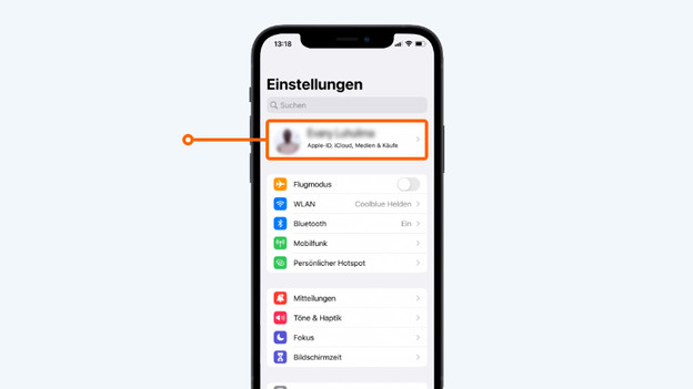 1. Gehe zu "Einstellungen". Tipp oben auf deinen Namen.