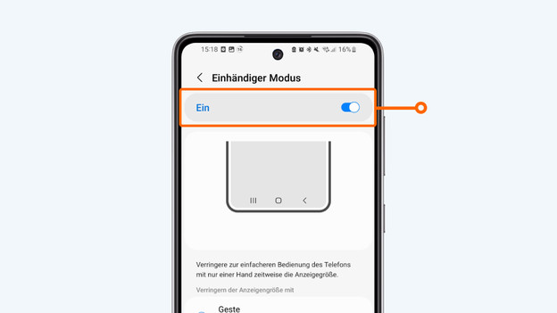 Bedienung mit 1 Hand bei einem Samsung-Smartphone