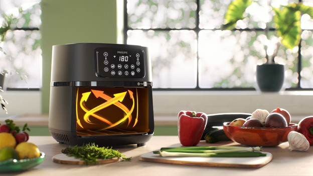 Innenseite einer Heißluftfritteuse mit Luftstrom