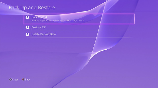 PS4 backup menu
