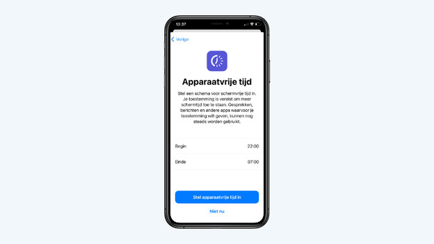 Wähle hier eine Start- und Endzeit. Drücke auf "Bildschirmfreie Zeit einstellen".