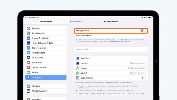 Deaktiviere das Kontrollkästchen oder bestimme, welche Apps Zugriff haben.
