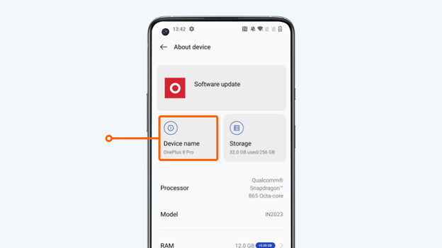 3. Under the device name, you see which OnePlus smartphone you have.