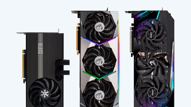 3 verschiedene LHR-Grafikkarten in einer Reihe