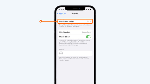 3. Tippe auf "Mein iPhone suchen" oder „Mein iPad suchen“.