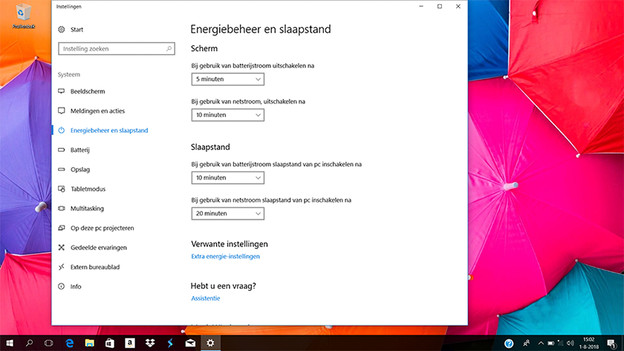 Energy and sleep settings