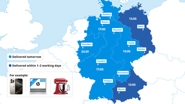 Germany map with cut-off times for small packages