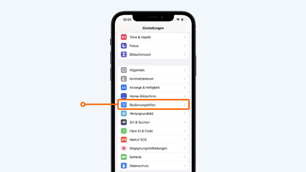 Tippe auf „Bedienungshilfen“
