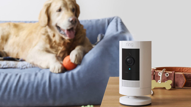 Ring Floodlight bei Nacht mit eingeschaltetem Licht