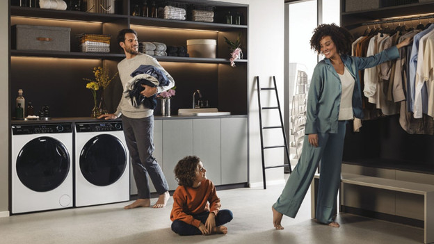 People near a washing machine