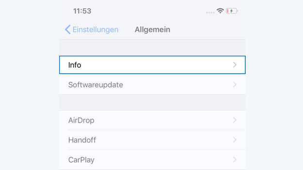 Info-Einstellungen iPhone