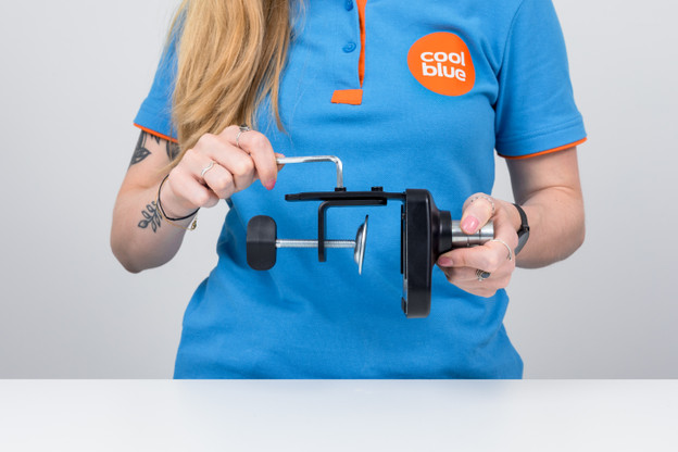 Measure desk thickness, attach desk clamp