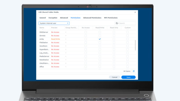 Setting up the right for users of the NAS