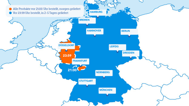 Germany map with cut-off times for small packages
