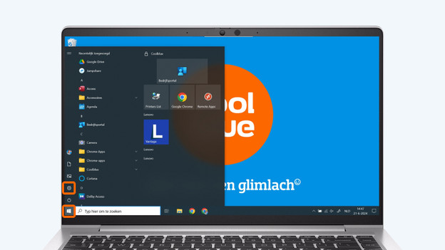 Klicke auf das Windows Logo und dann auf "Einstellungen".