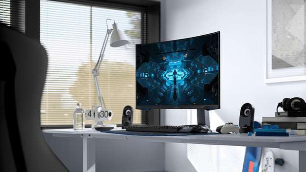 Ein Samsung OLED Monitor im Homeoffice