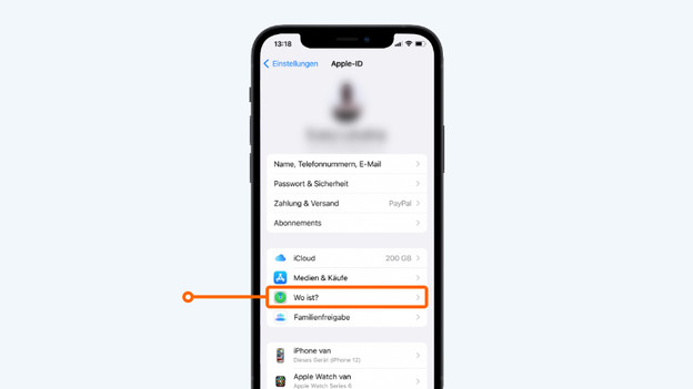 2. Wähle „Wo ist?“ aus.