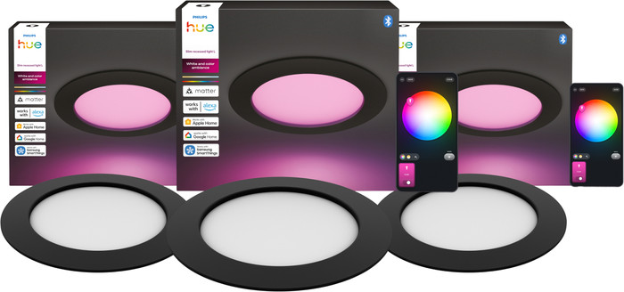 Philips Hue Slim Recessed Spotlight 3-Pack - White and Color - 170mm - Black Main Image