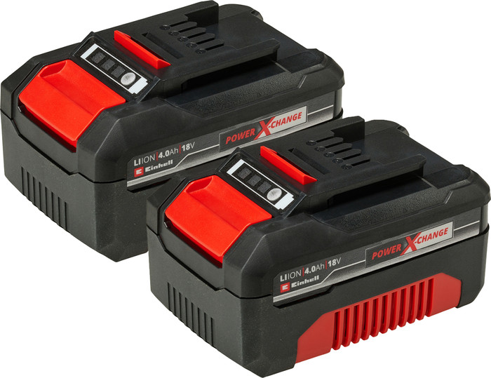 Einhell 18 V/4,0 Ah Starterset - 2 Akkus - Duo-Ladegerät - Power X-Change vorne