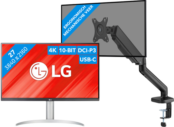 LG 27UP850K-W.AEU + BlueBuilt Monitorhalterung Gasfeder für 1 Monitor Main Image