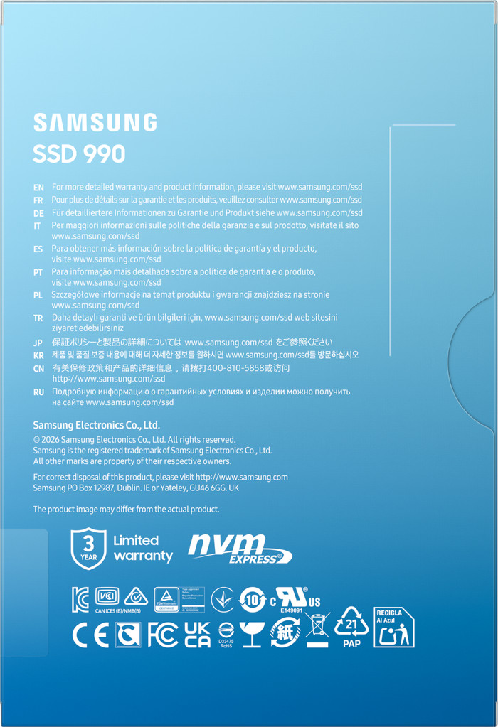 Samsung 990 PCIe 4.0 NVMe M.2 SSD 1 TB verpackung