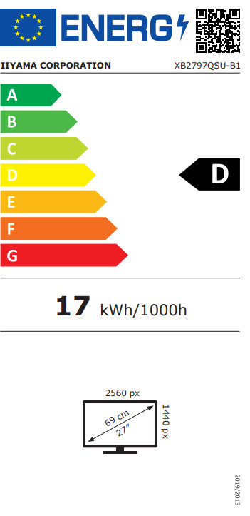 iiyama ProLite XB2797QSU-B1 energy label