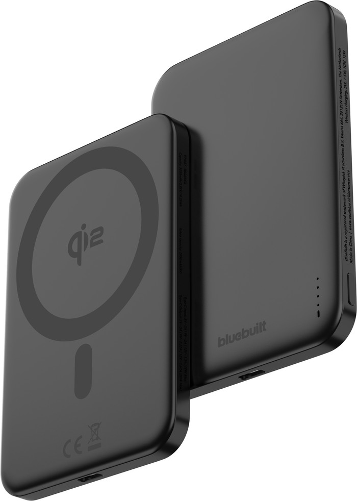 BlueBuilt Wireless Powerbank mit Qi2 und MagSafe 5.000 mAh mit Schnellladen 20 Watt Grau linke seite