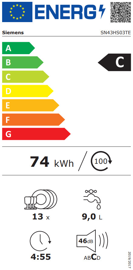 Siemens SN43HS03TE energielabel