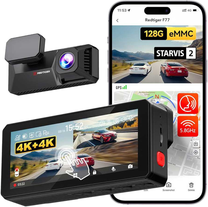 Redtiger F77 V1 4K Touchscreen WLAN GPS 2CH 128GB rückseite
