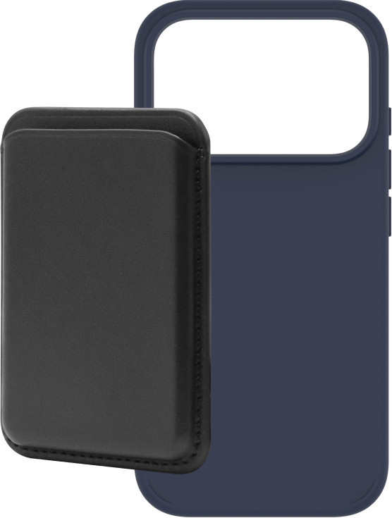 BlueBuilt MagSafe Hülle iPhone 18 Pro Blau + Kartenhalter Leder Schwarz Main Image