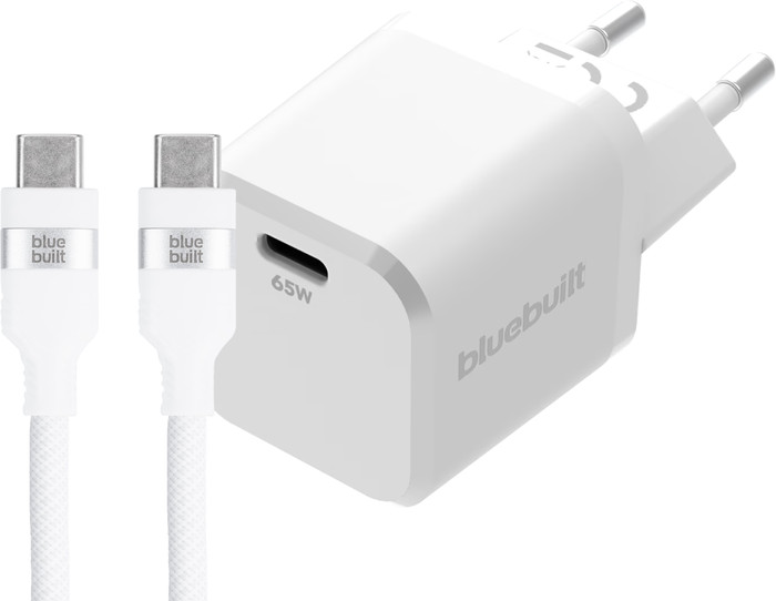 BlueBuilt 65 W GaN-USB-C-Ladegerät Weiß + USB-C-Kabel 240 W 2 m Nylon Weiß Main Image