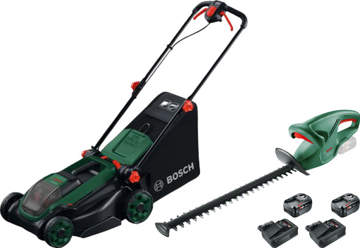 Bosch Rotak 18V2-38 + Bosch EasyHedgeCut 18-45 Li + Bosch Starterset 18V 4,0 Ah (2x) Main Image