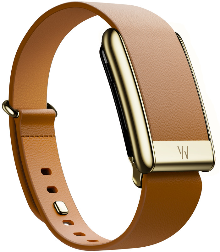 WHOOP 5.0 LeatherLuxe Tapered Band Braun/Gold S/M produkt in gebrauch