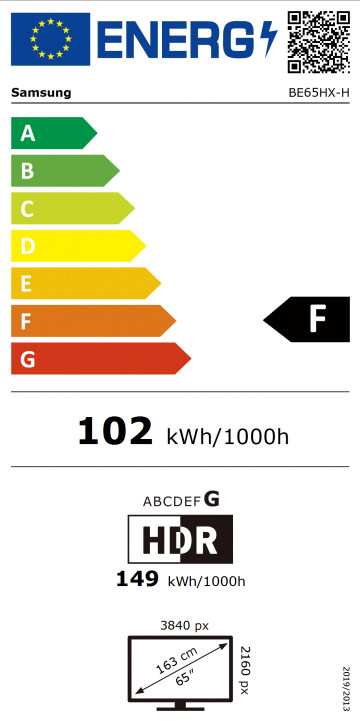 Samsung Business TV BEHX-H 65 Zoll energielabel