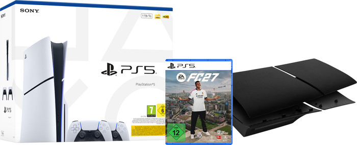 PlayStation 5 Slim mit Laufwerk + FC 27 + Schwarze Cover + Zusätzlicher Controller Weiß Main Image