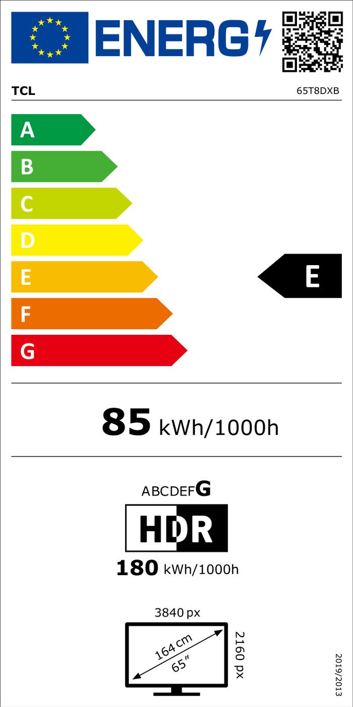 TCL QD Mini-LED 65 inches T8D (2026) energy label