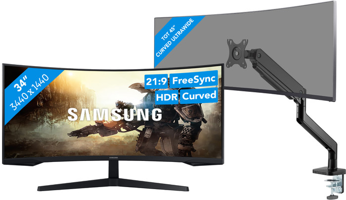 Samsung Odyssey G5 LC34G55TWWPXEN Curved + BlueBuilt Monitorhalterung für 1 Ultrawide-Monitor Main Image